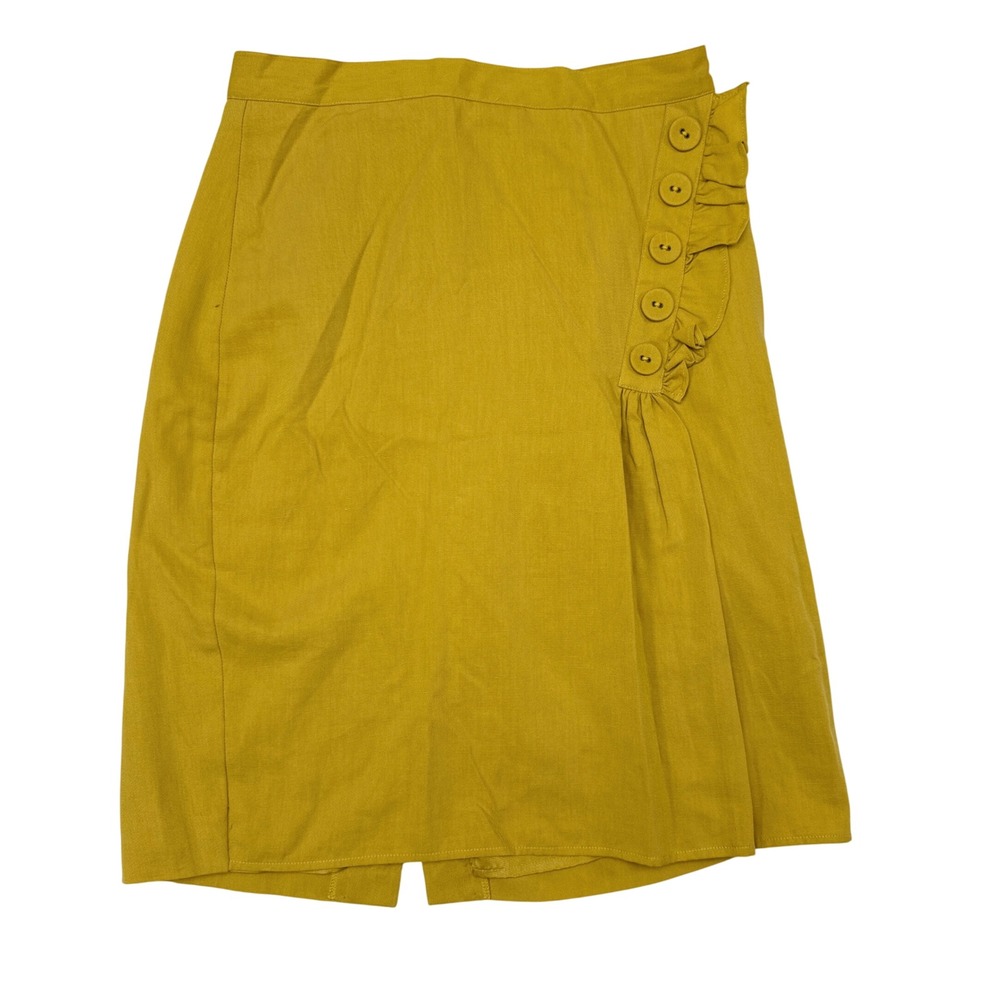 Burlapp Skirt Womens Size 4 Mustard Yellow Ruffle Buttons Pencil Boho Hippie
